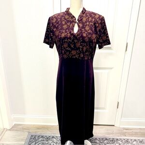 Caroline Wells Women's 16 Maxi Velour Dress Purple Gold Floral Holiday Party